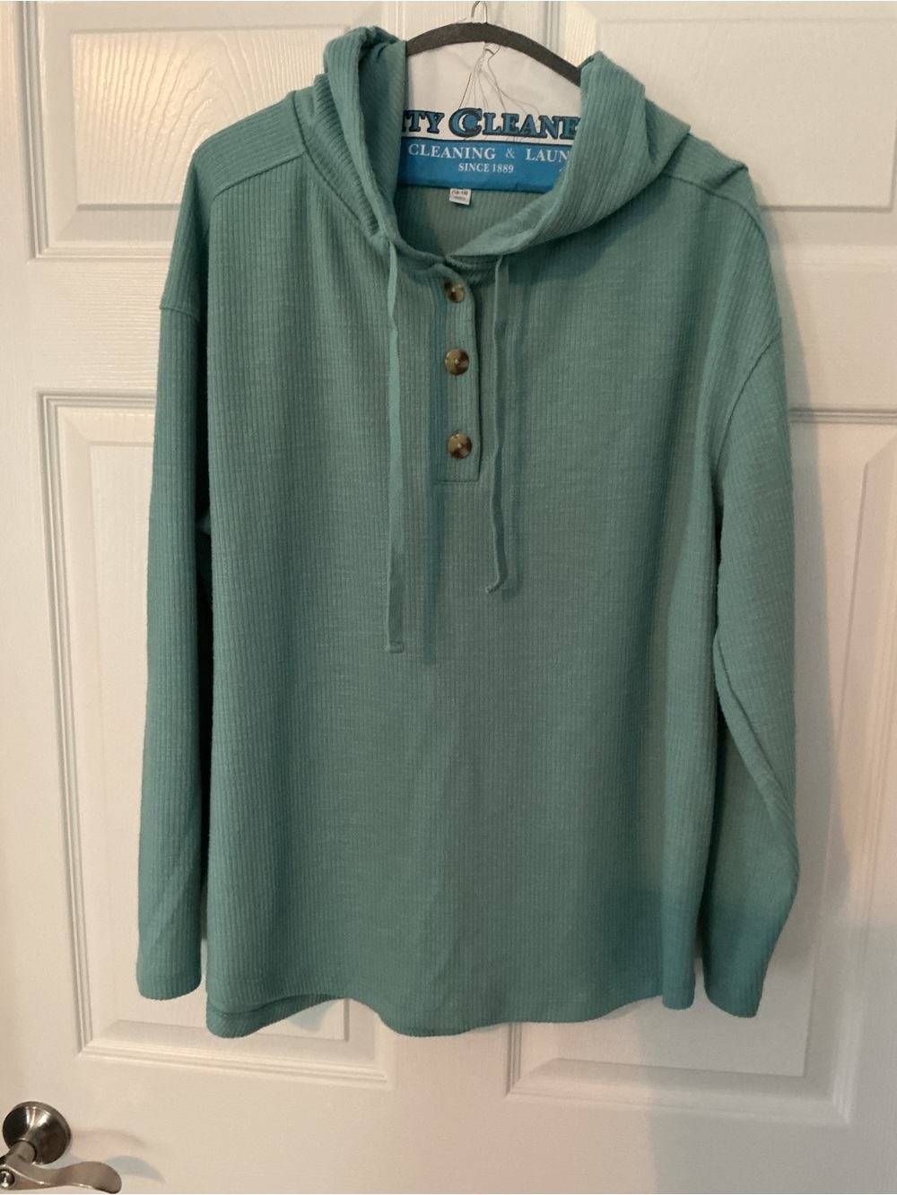 Women's Lightweight Hooded Henley Sweater - Seafoam Green